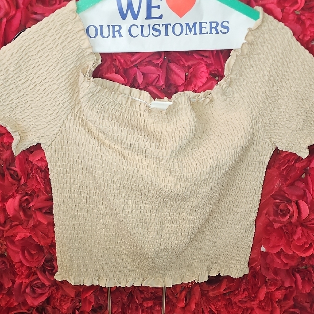 H&M Beige Smocked Off The Shoulder Blouse Size Xlarge LIKE NEW